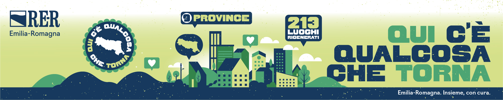 Qui c'è qualcosa che torna - Rigenerazione urbana e dei suoli in Emilia-Romagna. Banner della campagna di comunicazione usato a scopo decorativo